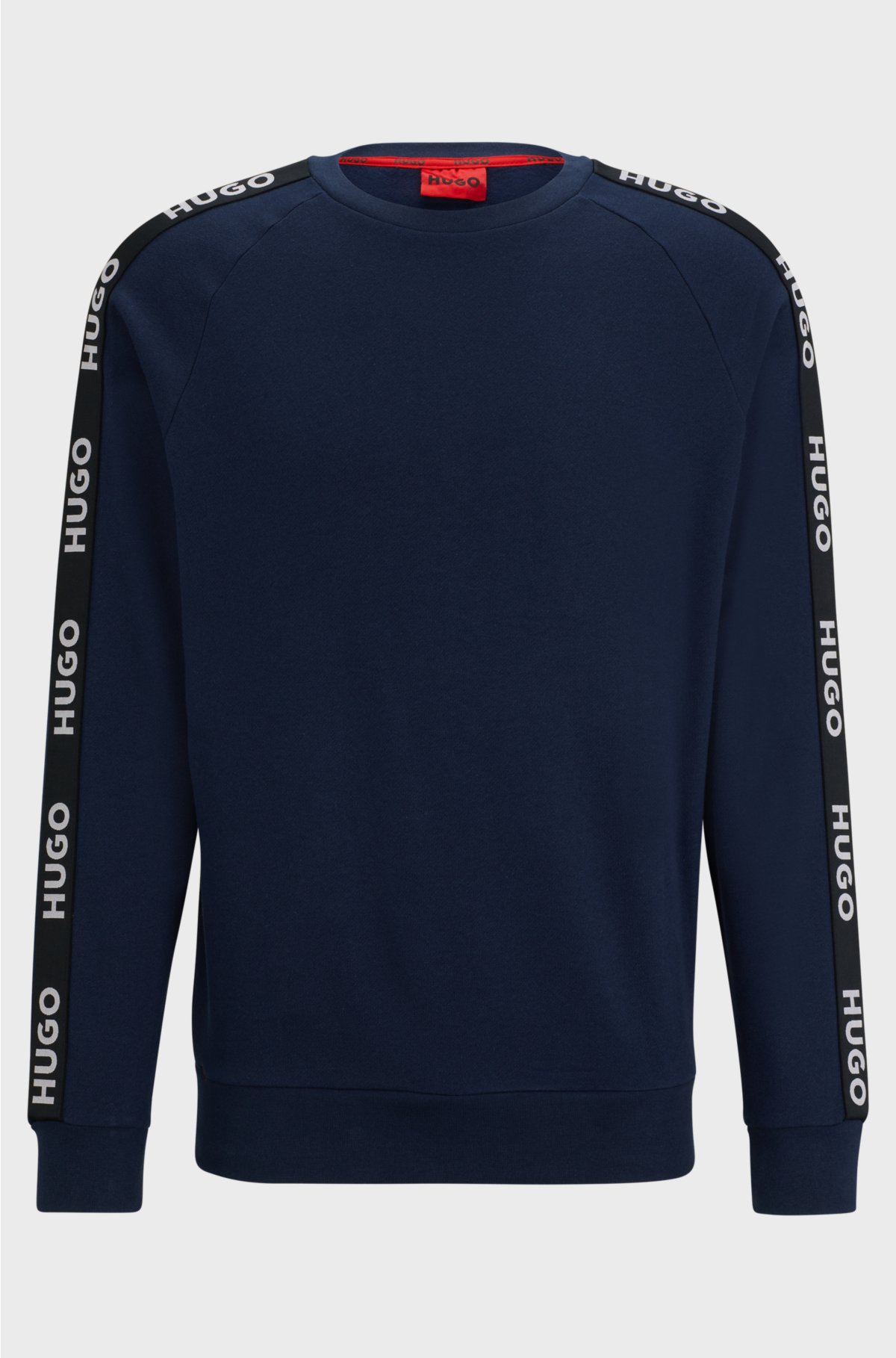 Cotton-terry sweatshirt with logo tape and ribbed cuffs, Dark Blue