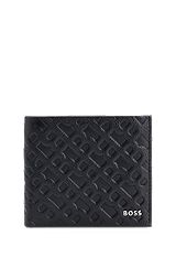 Grained-leather wallet with embossed monograms, Black