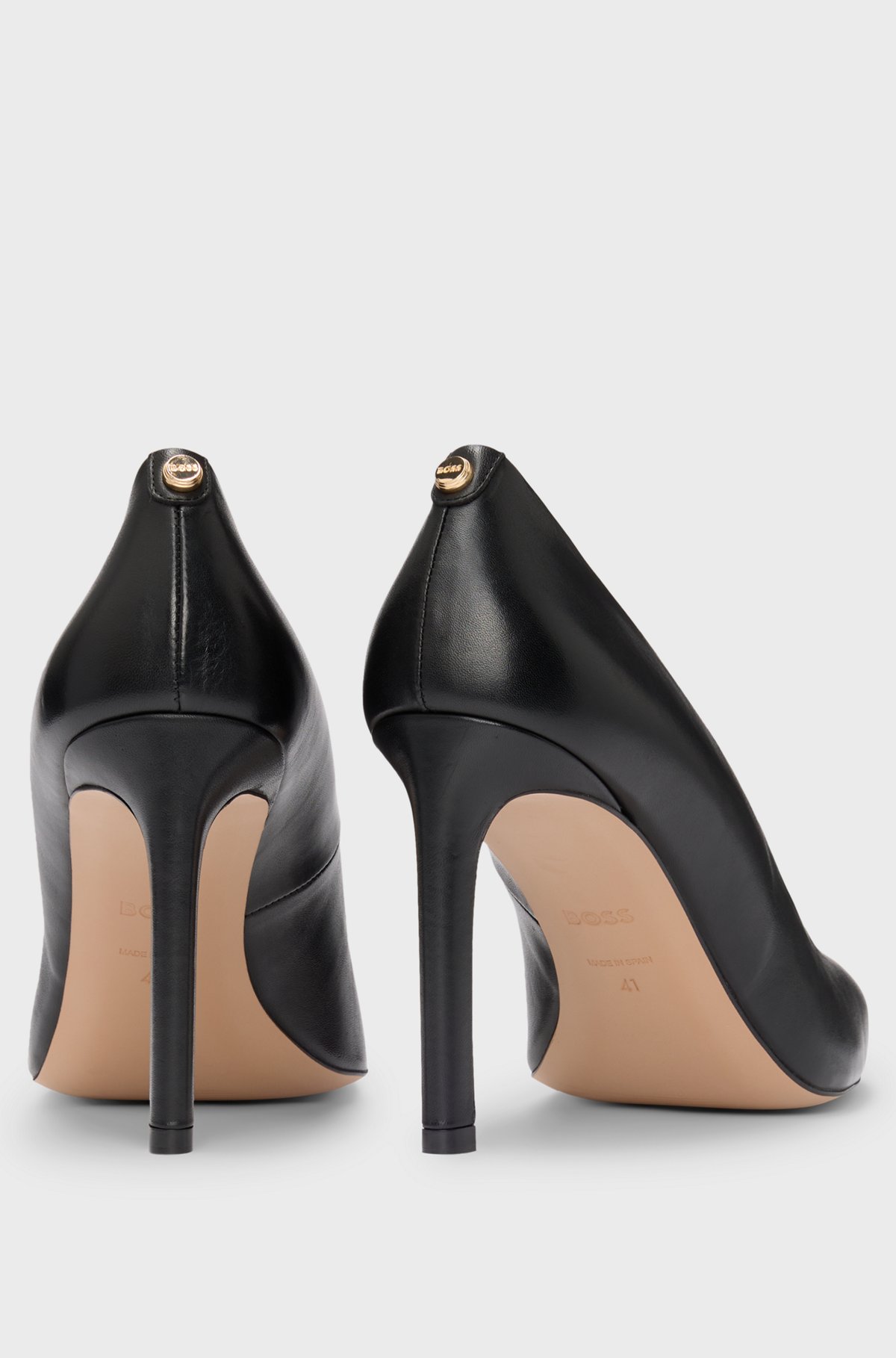 BOSS - ハイヒールパンプス レザー ポインテッドトゥ - ブラック BOSS - ハイヒールパンプス レザー ポインテッドトゥ - ブラック