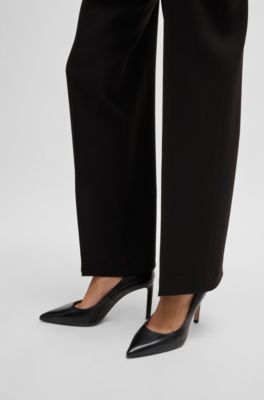 High-heeled pumps in leather with pointed toe, Black