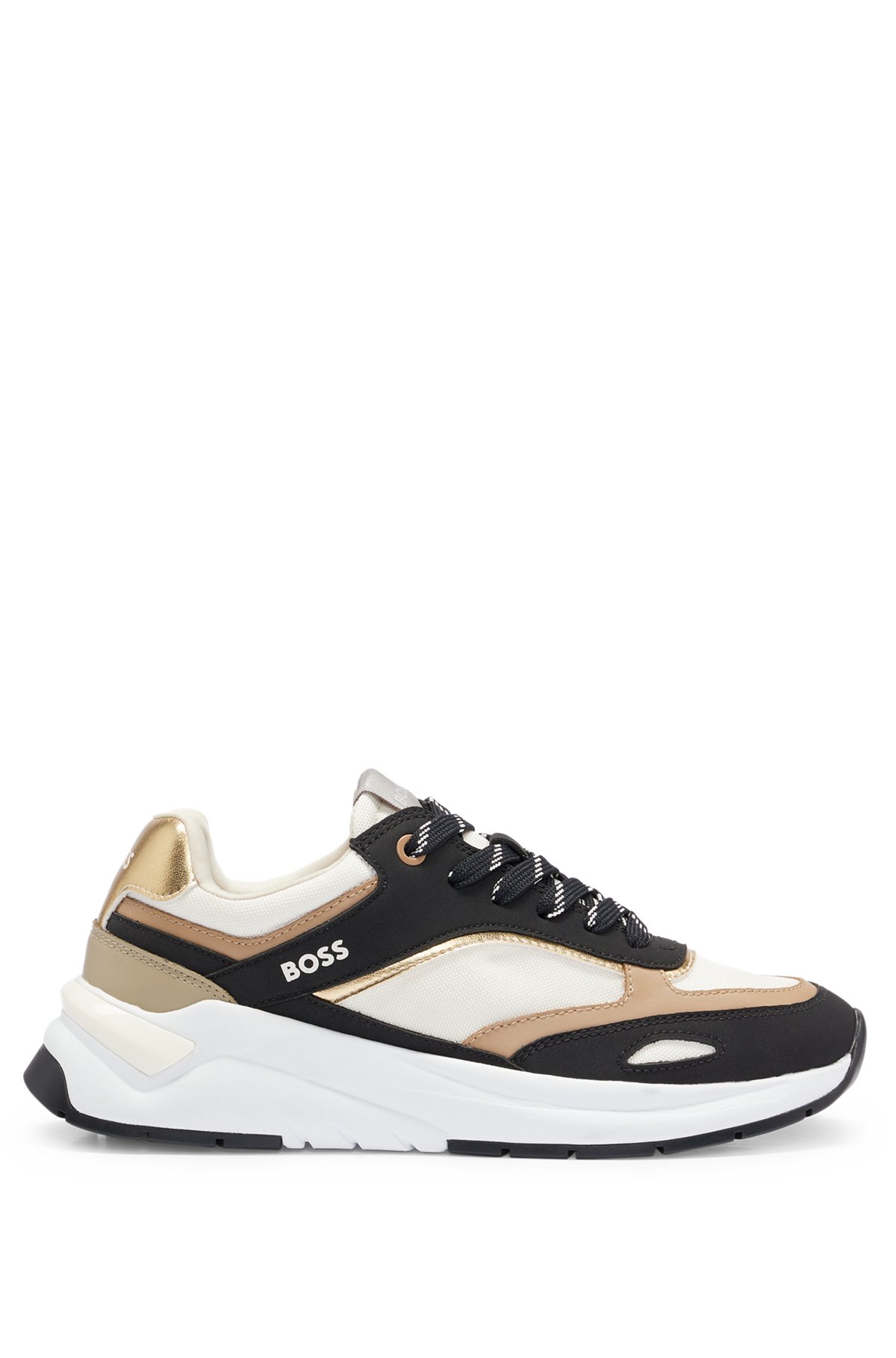 Mixed-material trainers with metallic details, Black
