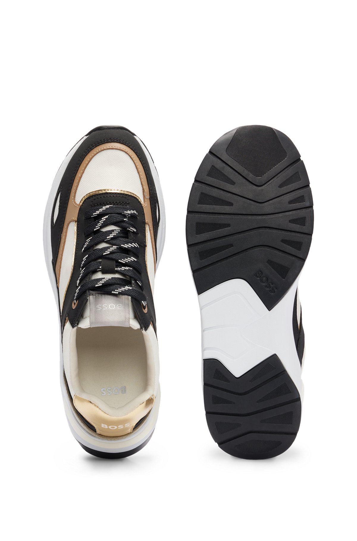 Sneakers in materiali misti con dettagli metallizzati, Nero