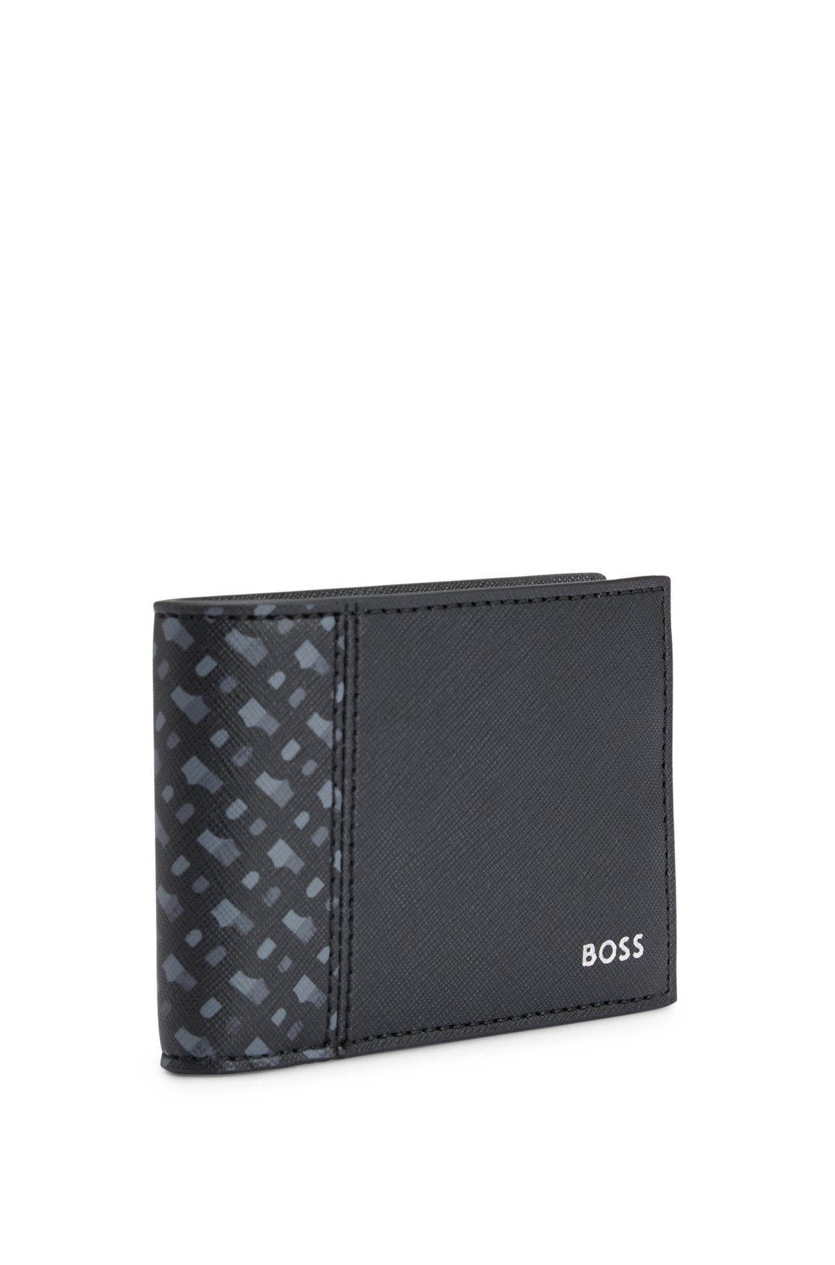 Structured billfold wallet with monogram detailing, Black