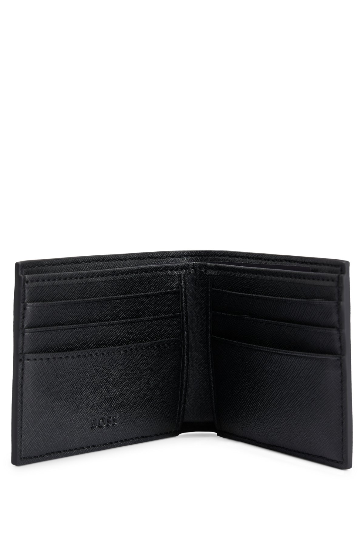 Structured billfold wallet with monogram detailing, Black