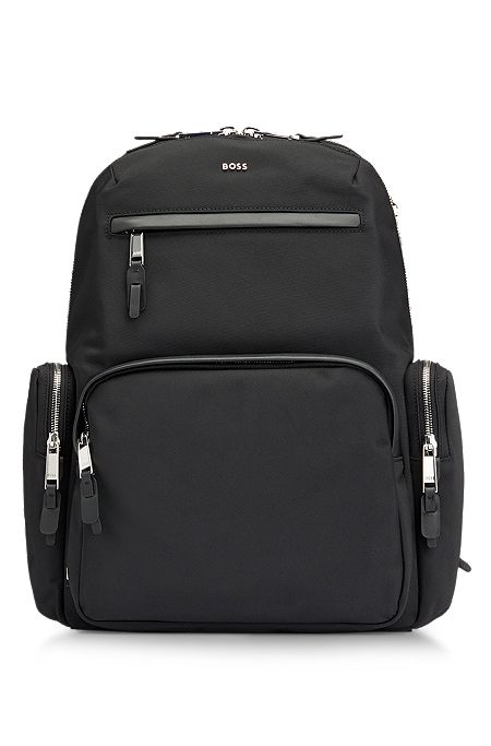 Structured-material backpack with logo and two-way zip, Black