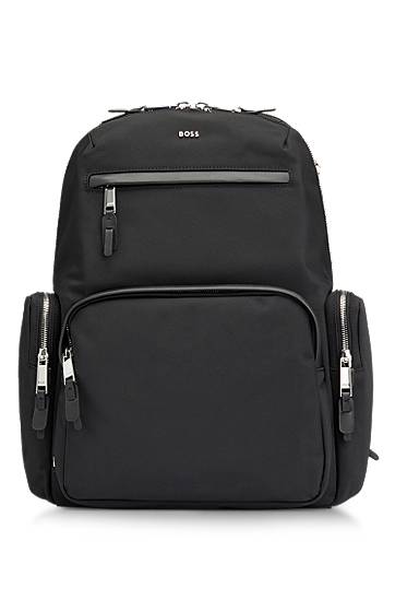 Structured-material backpack with logo and two-way zip, Hugo boss