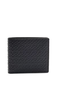 Leather wallet with embossed stacked logos, Black