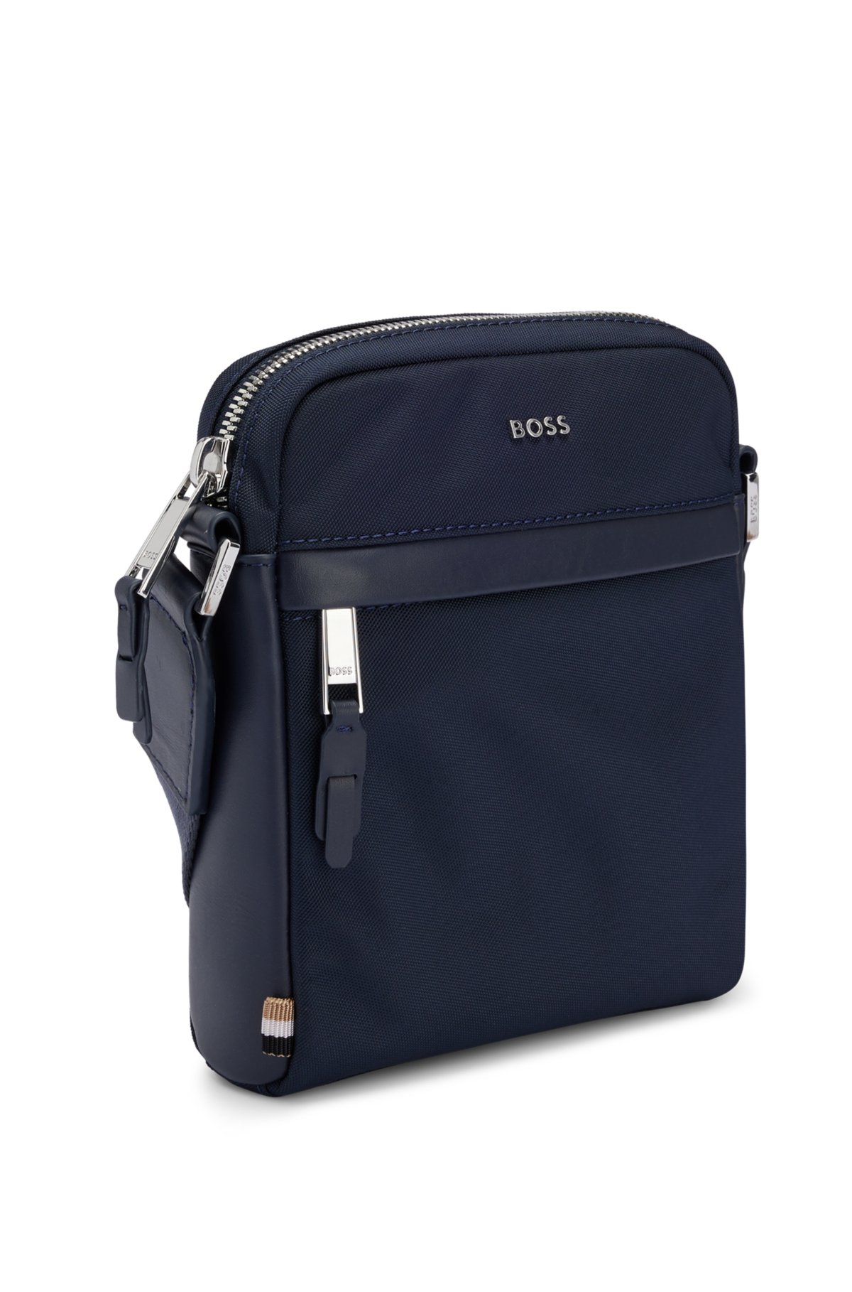 Structured-material reporter bag with logo lettering, Dark Blue
