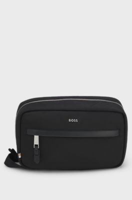 Ziparound washbag in structured nylon, Black