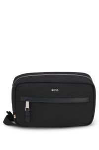 Trousse de toilette en nylon structur&eacute; &agrave; zip int&eacute;gral, Noir