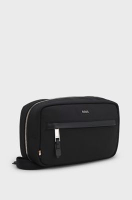 Ziparound washbag in structured nylon, Black