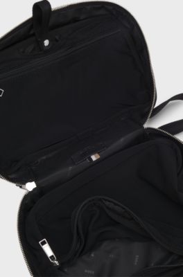 Ziparound washbag in structured nylon, Black