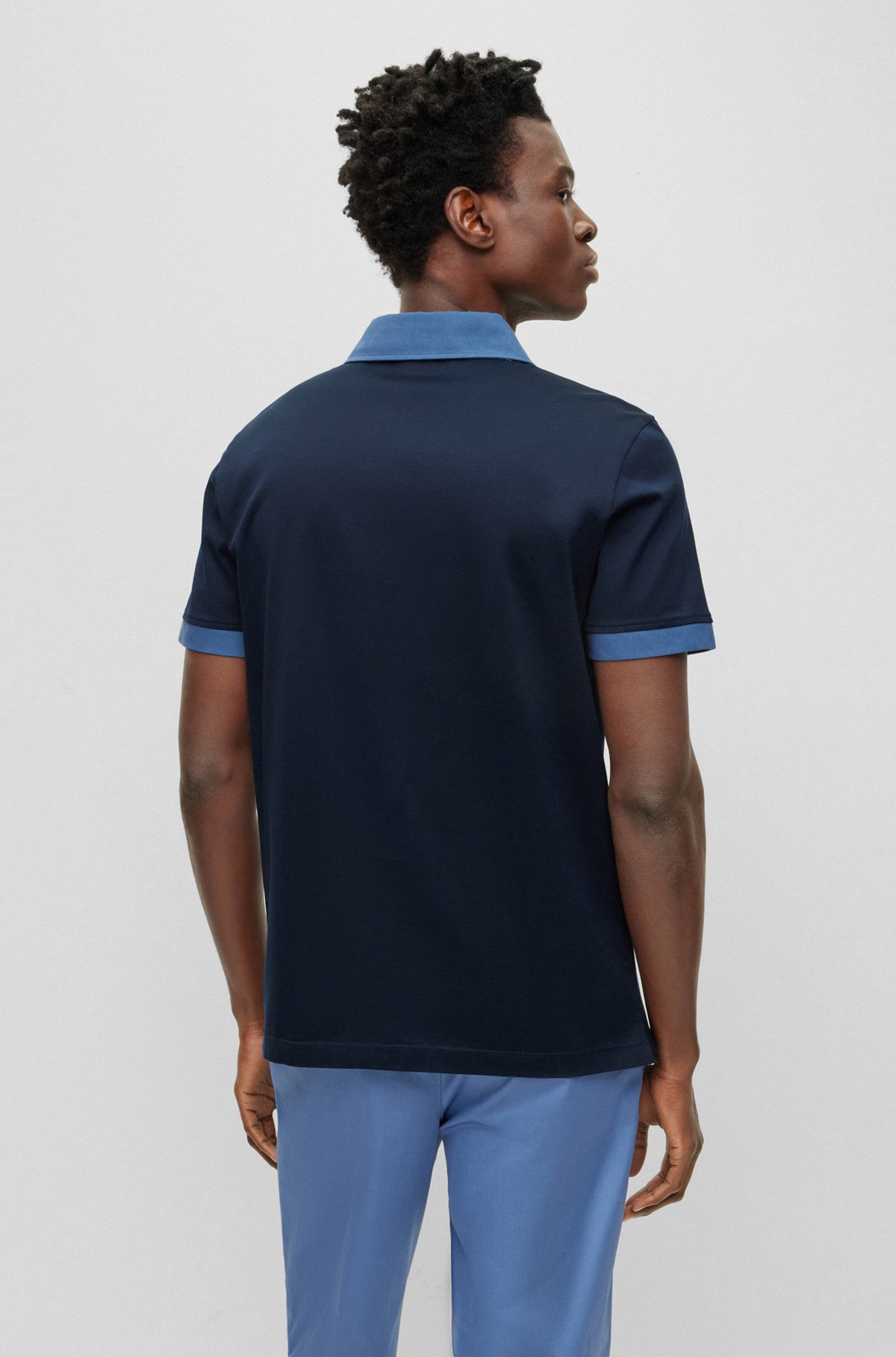 Regular-fit polo shirt in mercerised cotton, Dark Blue