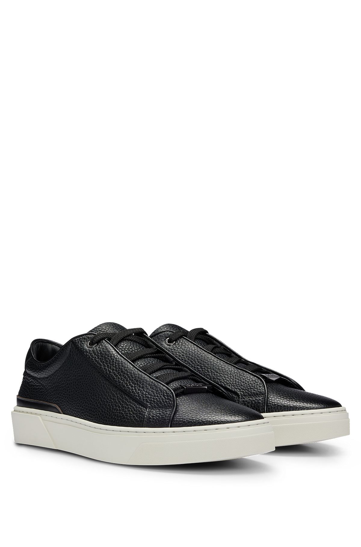 Gary grained-leather trainers with logo lace loop, Black