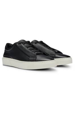 Hugo Boss Grained-leather Trainers With Branded Lace Loop