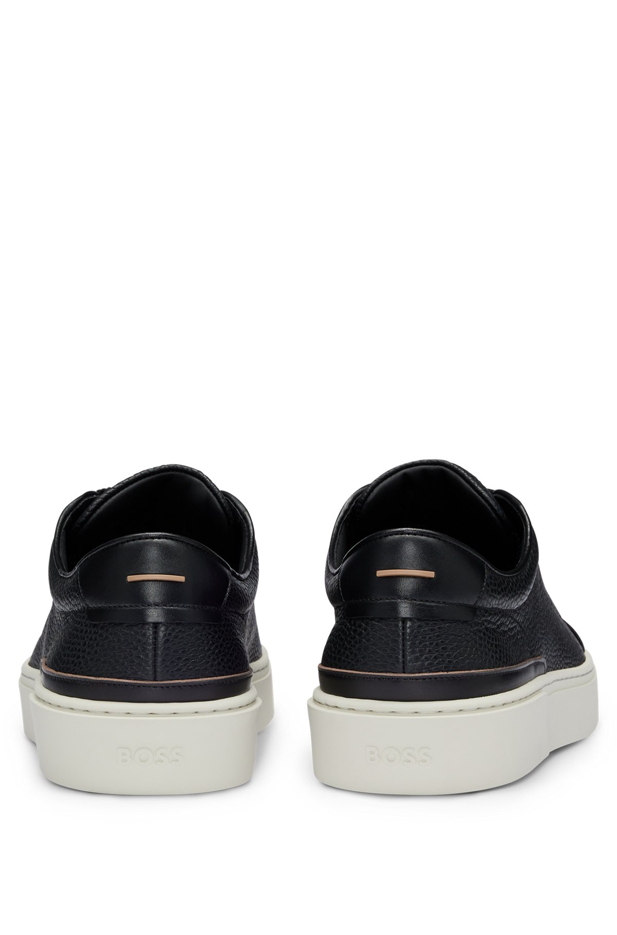Grained-leather trainers with logo lace loop, Black