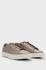 Gary grained-leather trainers with logo lace loop, Light Beige
