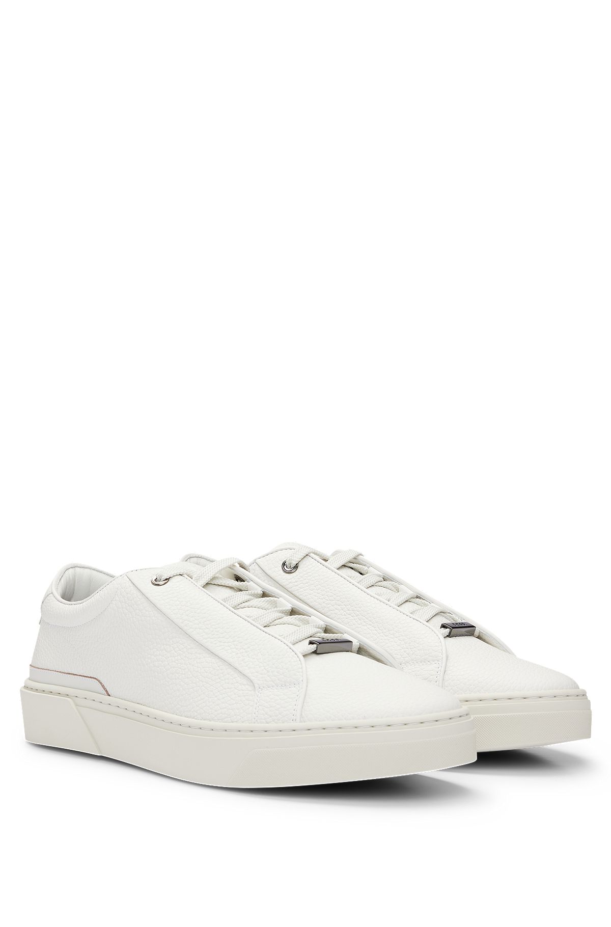 Gary grained-leather trainers with logo lace loop, White