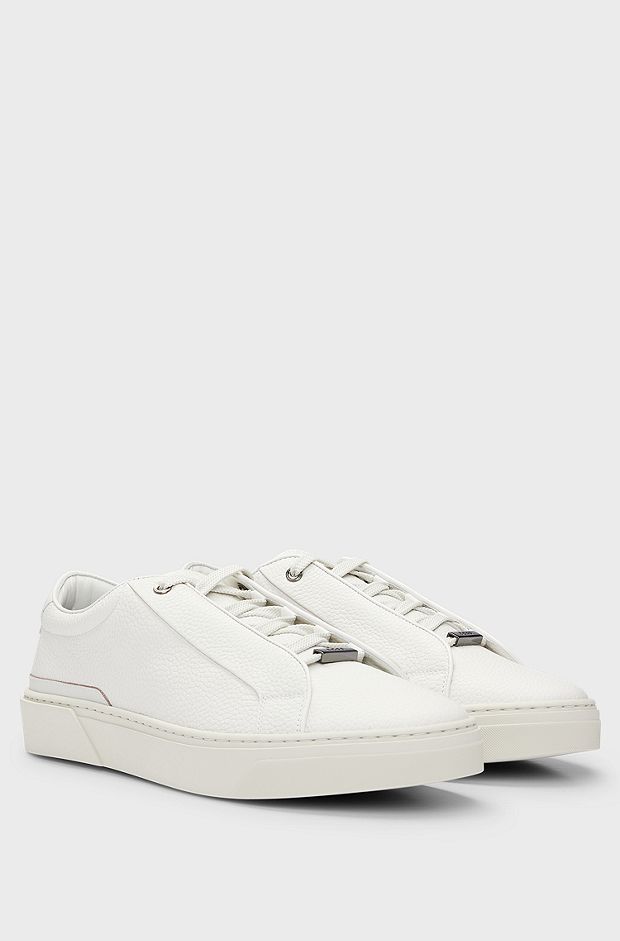 Gary grained-leather trainers with logo lace loop, White