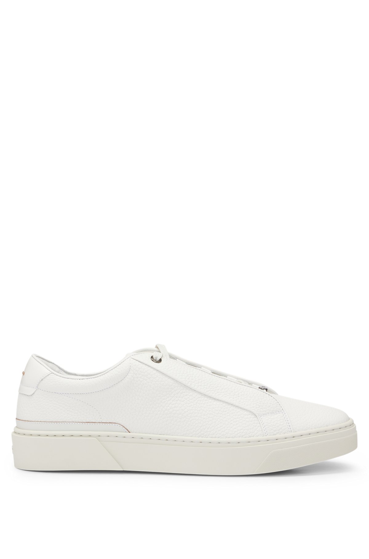 Grained-leather trainers with logo lace loop, White