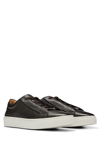 Grained-leather trainers with contrasting details, Dark Brown