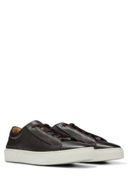 Hugo Boss Grained-leather Trainers With Branded Lace Loop