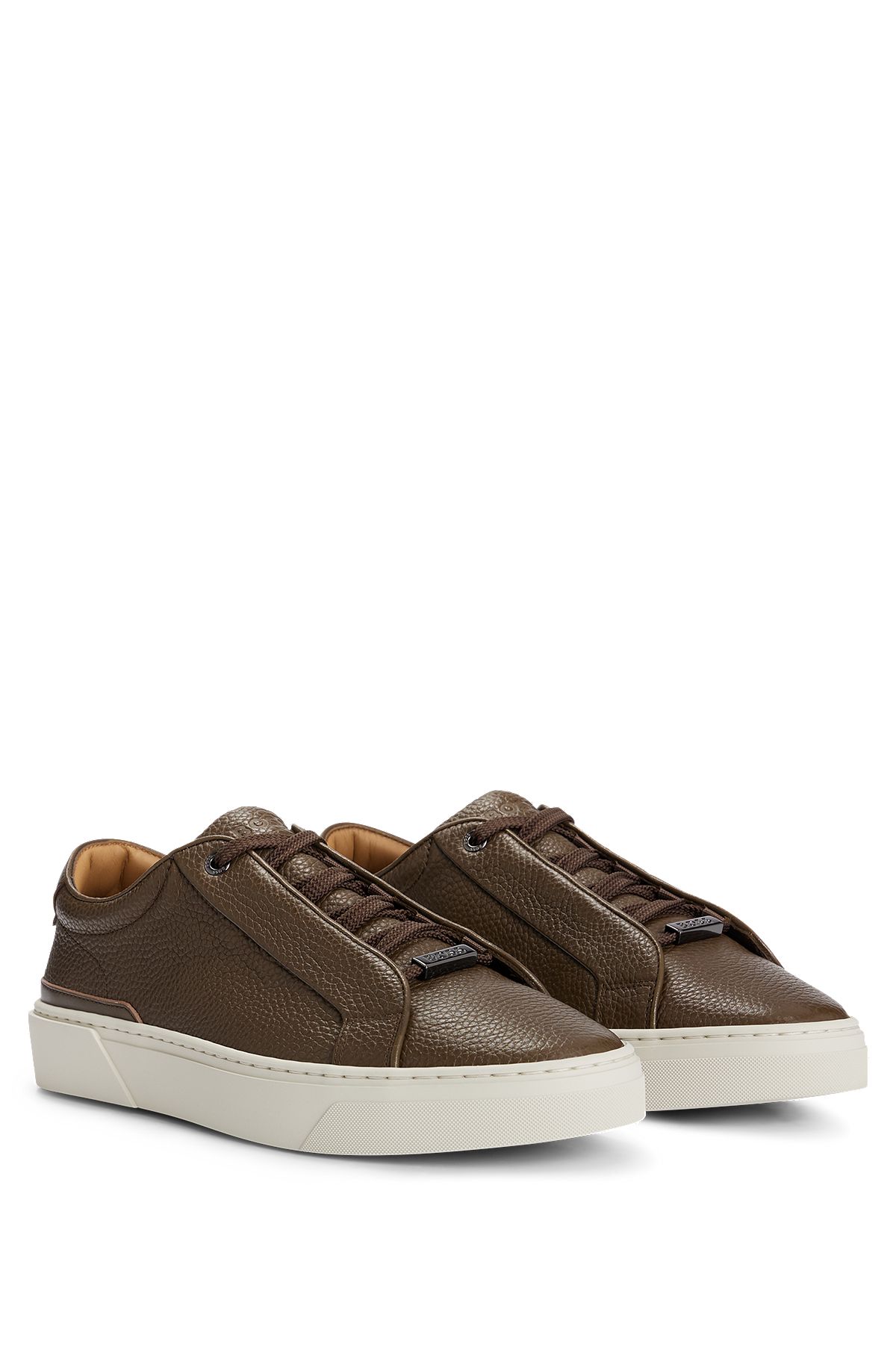 Grained-leather trainers with contrasting details, Brown