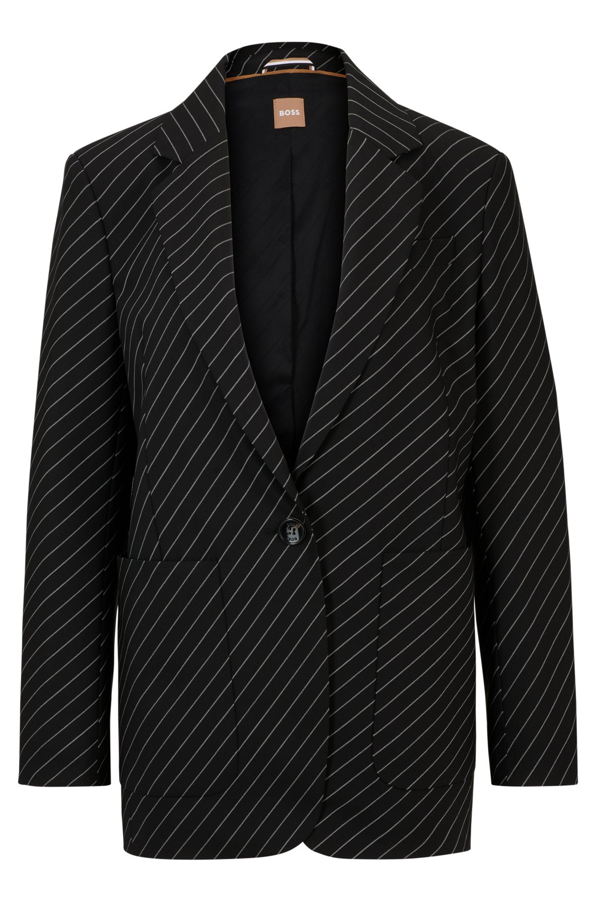BOSS - Oversized-fit jacket in striped stretch wool