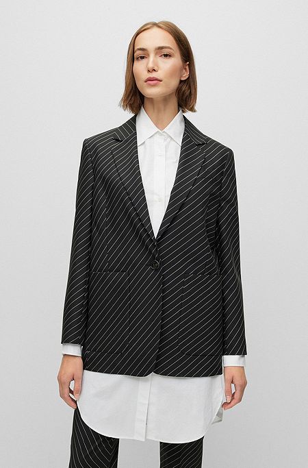 Oversized-fit jacket in striped stretch wool, Black