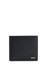 Gift-boxed matte-leather wallet with foil logo, Black