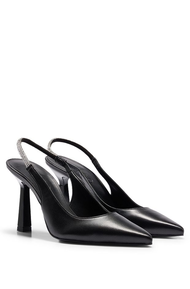 Nappa-leather pumps with crystal slingback strap, Black
