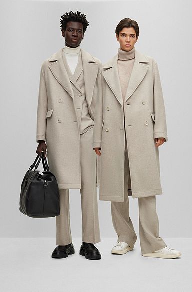 All-gender relaxed-fit coat in wool, Light Beige
