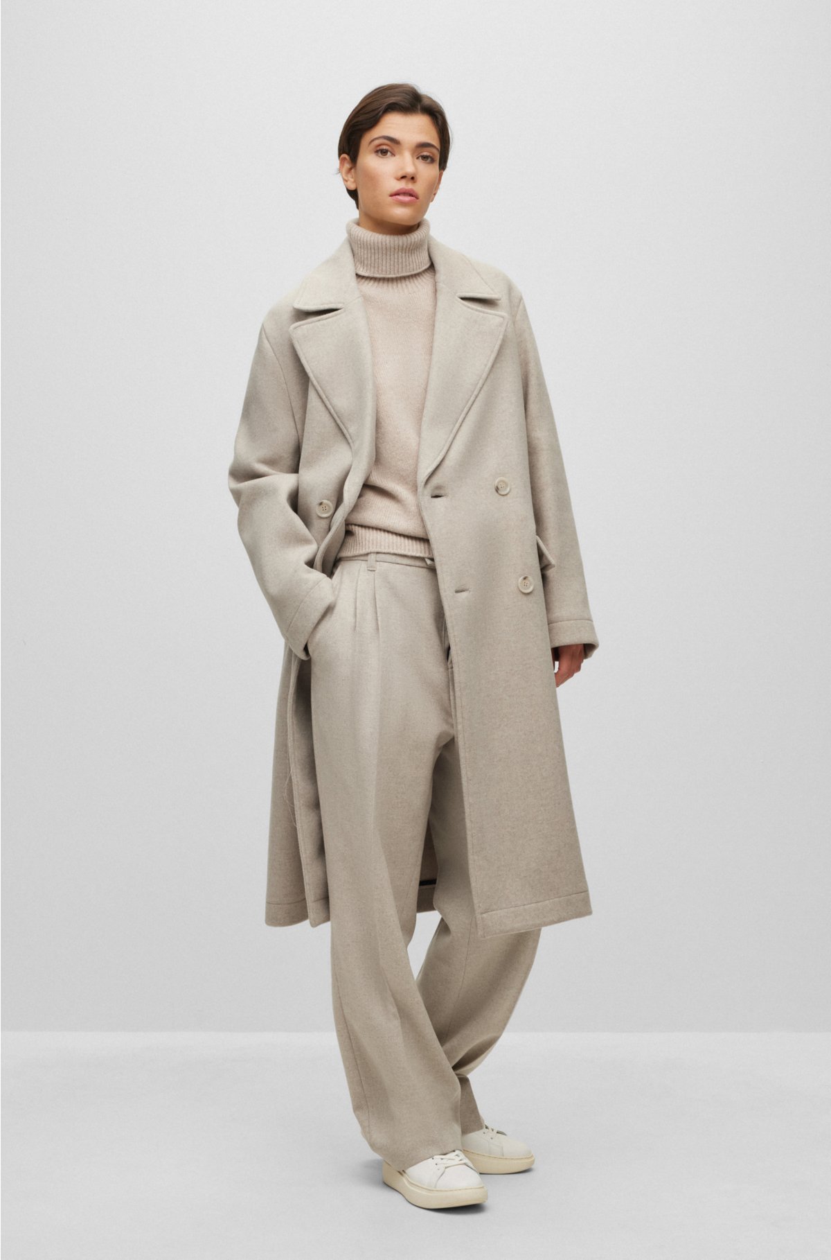 Double Breasted Relaxed Fit Trench Coat, Beige