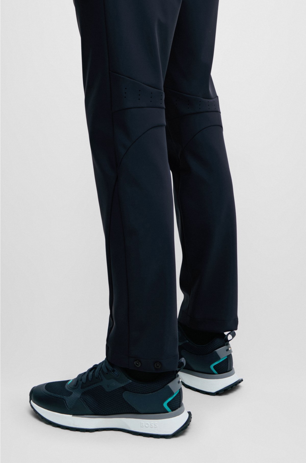 Slim-fit trousers in water-repellent bonded fabric, Dark Blue