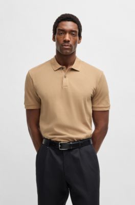 Polo regular fit en piqu&eacute; de algod&oacute;n, Beige