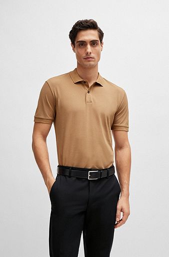 Regular-fit polo shirt in cotton piqué, Beige