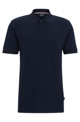 Polo Regular Fit en piqu&eacute; de coton, Bleu fonc&eacute;