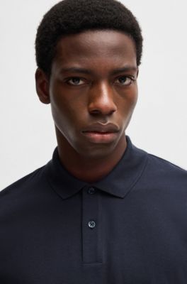 Polo Regular Fit en piqu&eacute; de coton, Bleu fonc&eacute;