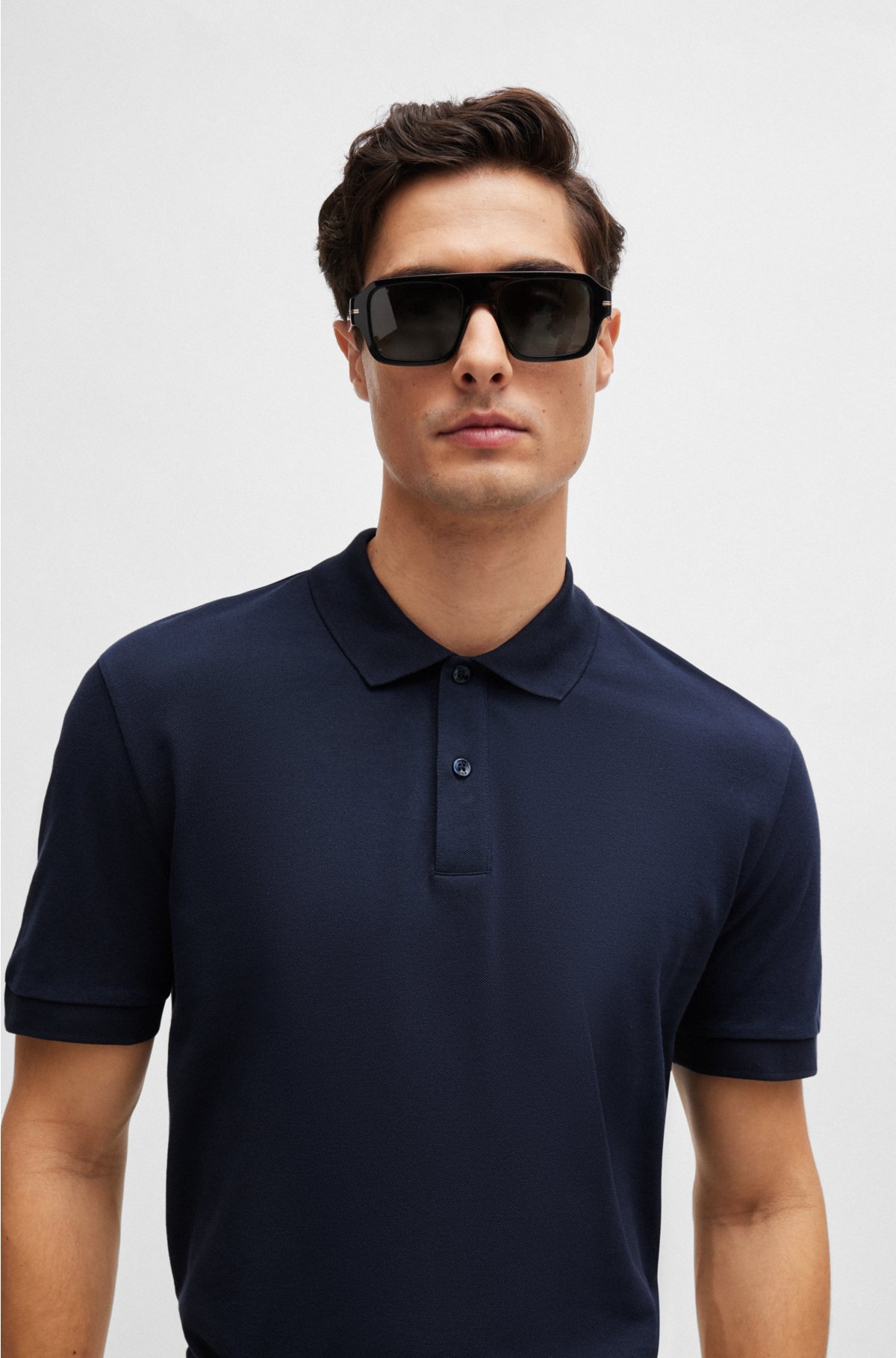 Regular-fit polo shirt in cotton piqué, Dark Blue