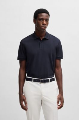Polo Regular Fit en piqu&eacute; de coton, Bleu fonc&eacute;