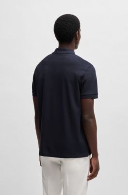 Polo Regular Fit en piqu&eacute; de coton, Bleu fonc&eacute;