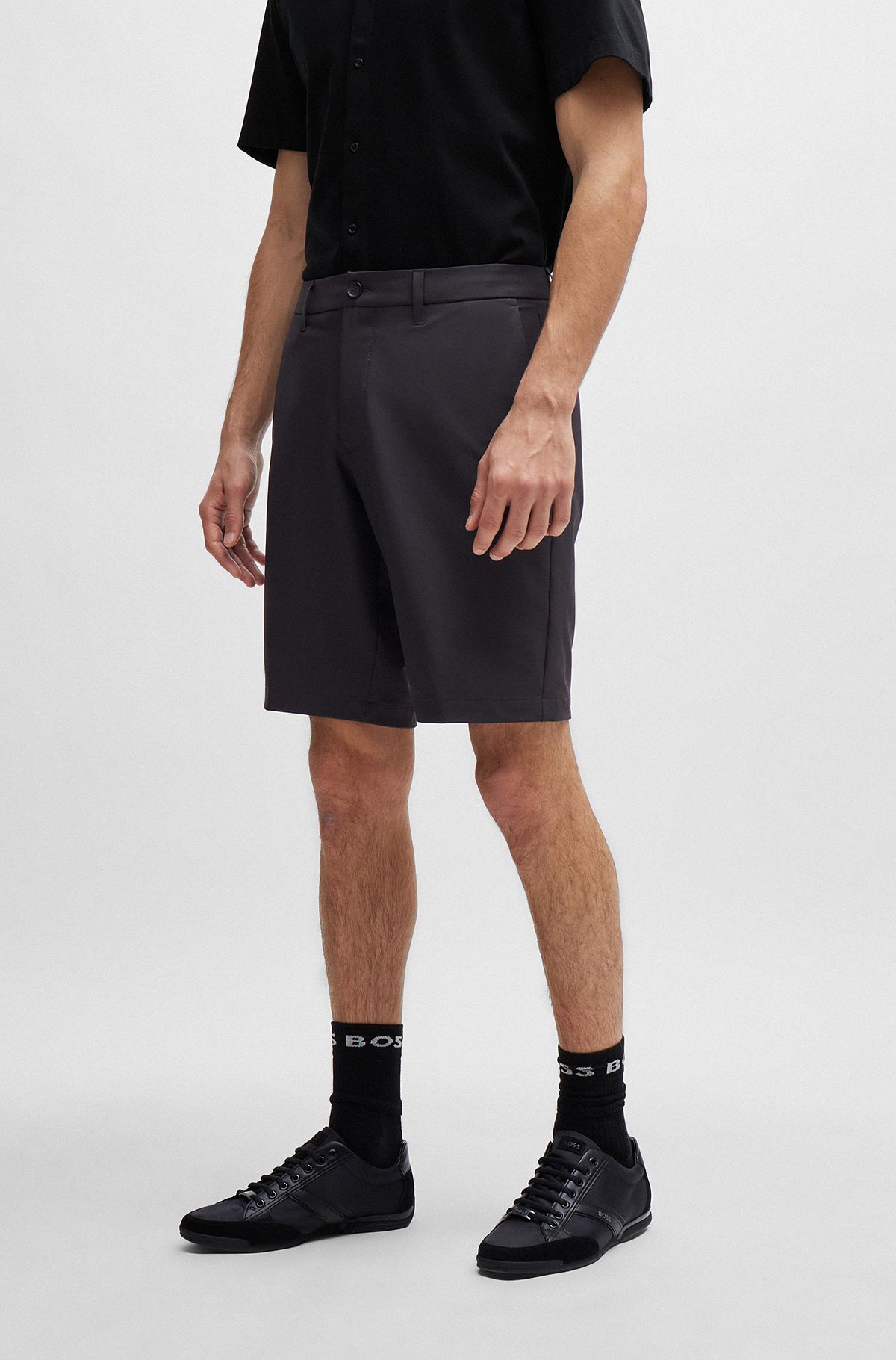 Slim-fit shorts in easy-iron four-way stretch fabric, Dark Grey