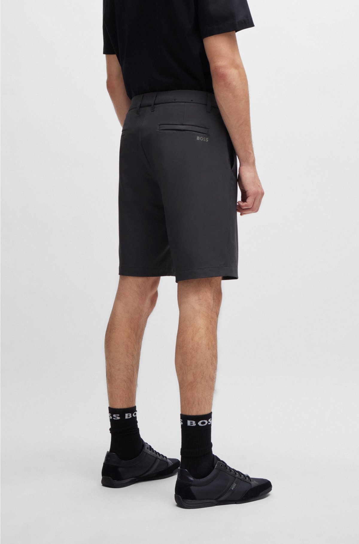 Slim-fit shorts in easy-iron four-way stretch fabric, Dark Grey