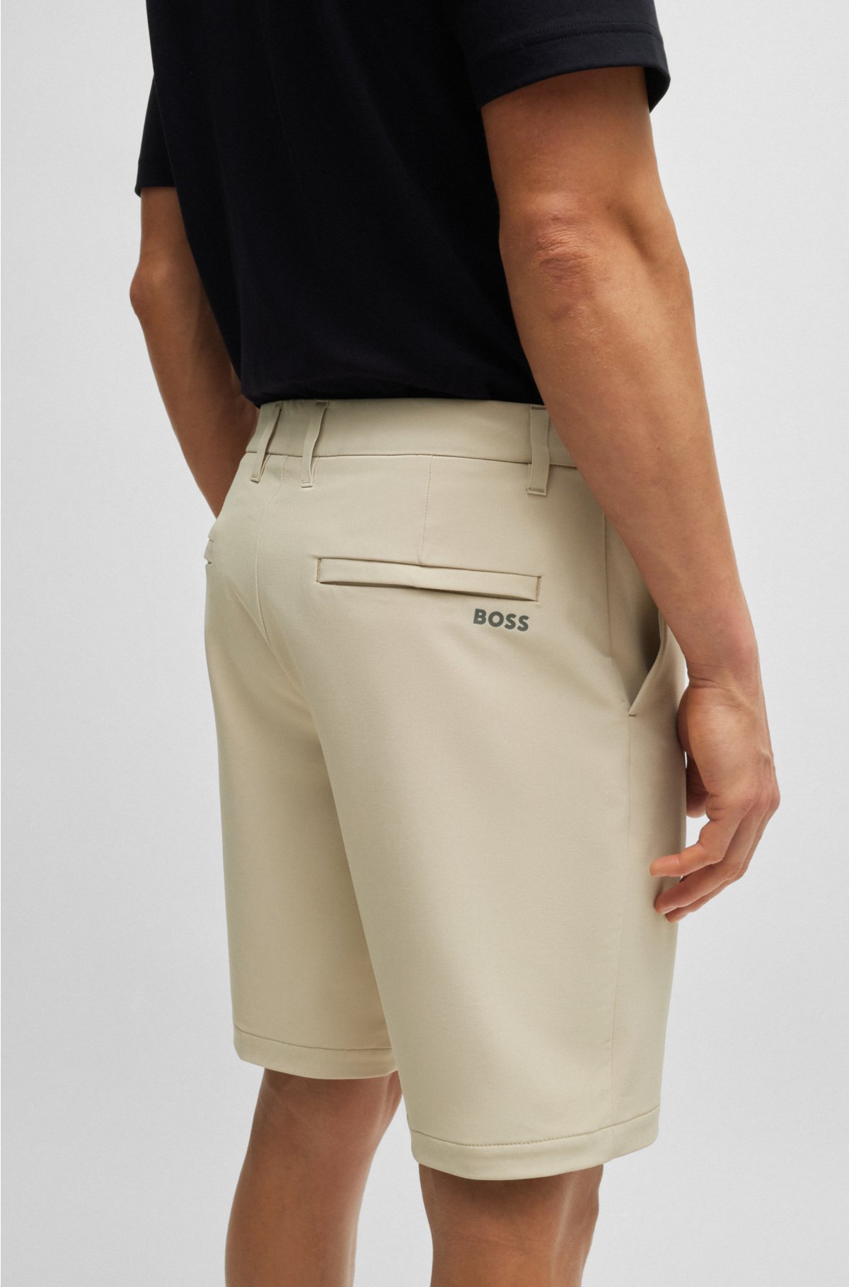 Slim-fit shorts in easy-iron four-way stretch fabric, Beige
