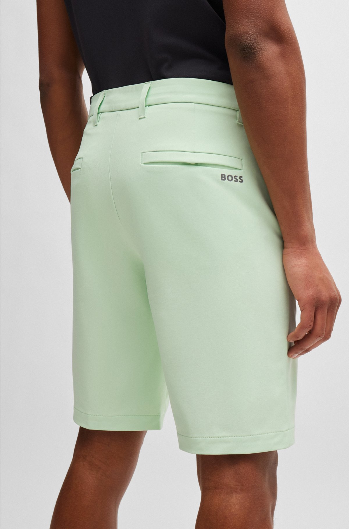 Slim-fit shorts in easy-iron four-way stretch fabric, Light Green