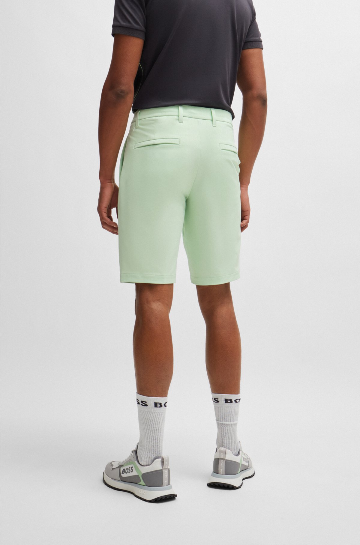 Slim-fit shorts in easy-iron four-way stretch fabric, Light Green