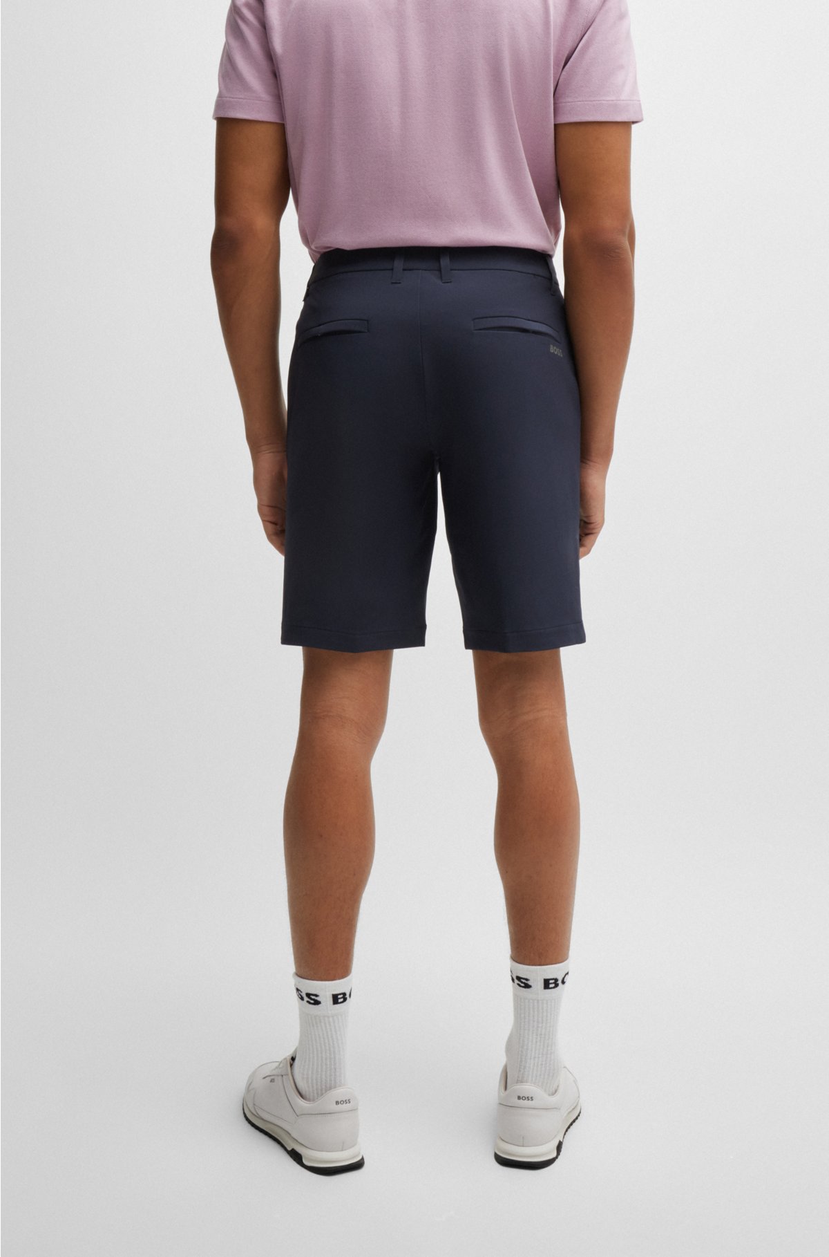 Slim-fit shorts in easy-iron four-way stretch fabric, Dark Blue