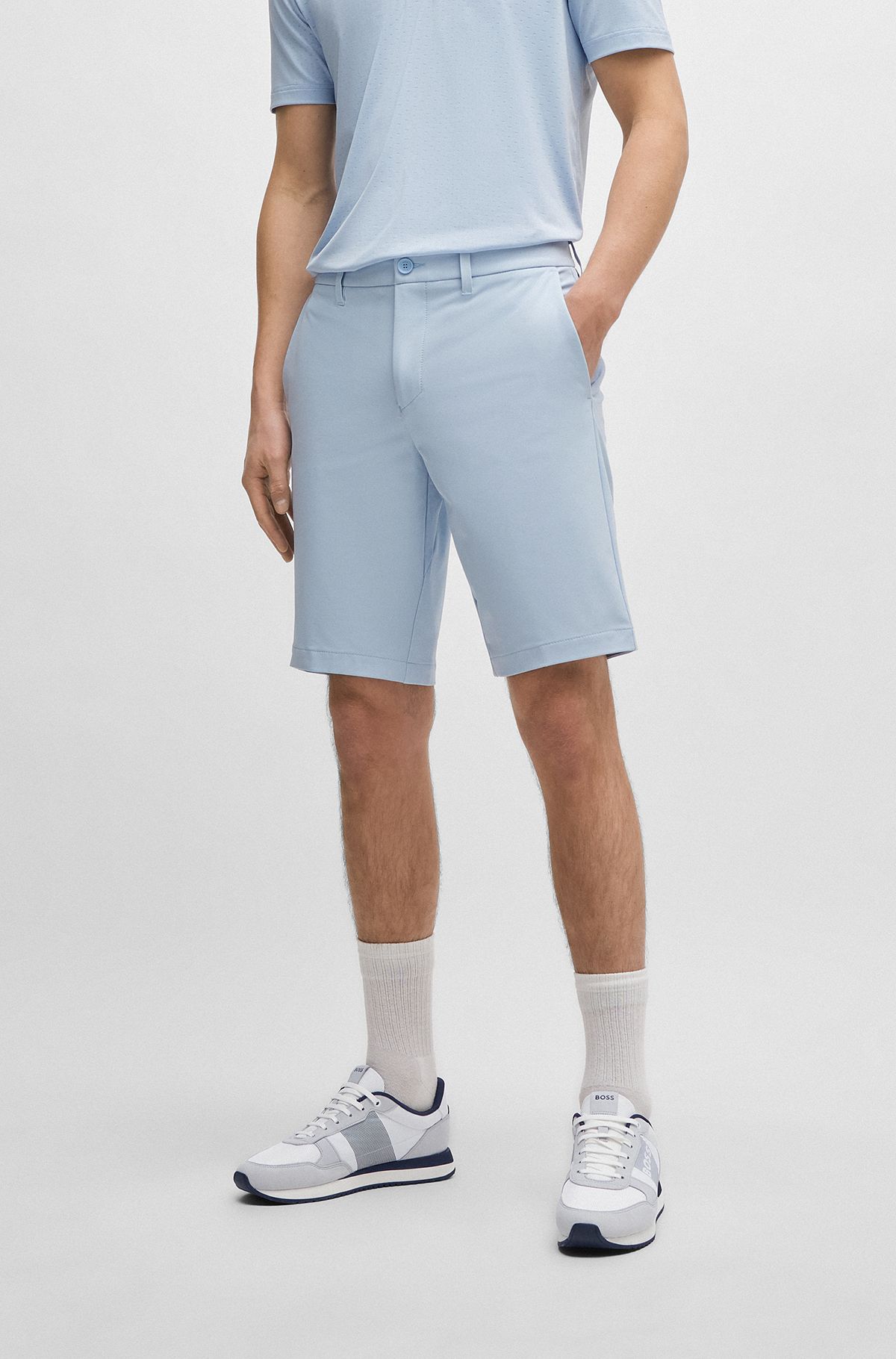 Slim-fit shorts in easy-iron four-way stretch fabric, Light Blue