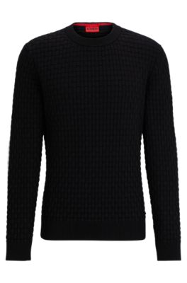 Relaxed-fit pure-cotton sweater with 3D knitted pattern, Black