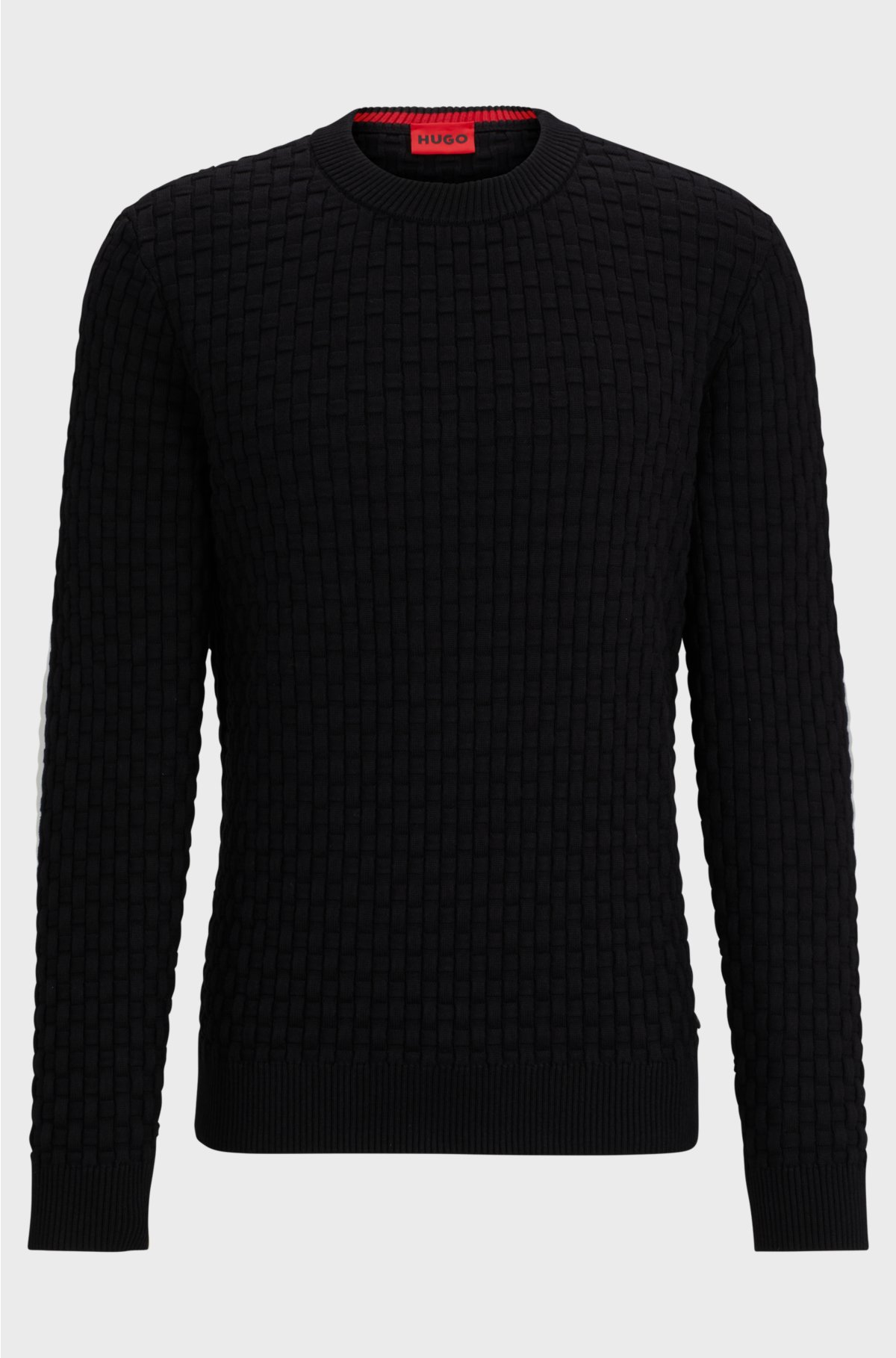Relaxed-fit pure-cotton sweater with 3D knitted pattern, Black